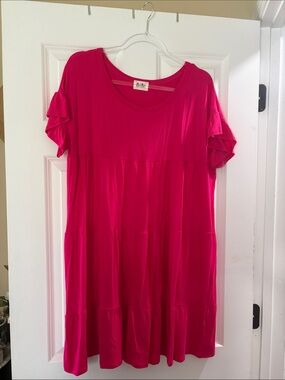 BiBi Hot Pink Tiered Mini Dress baby doll
